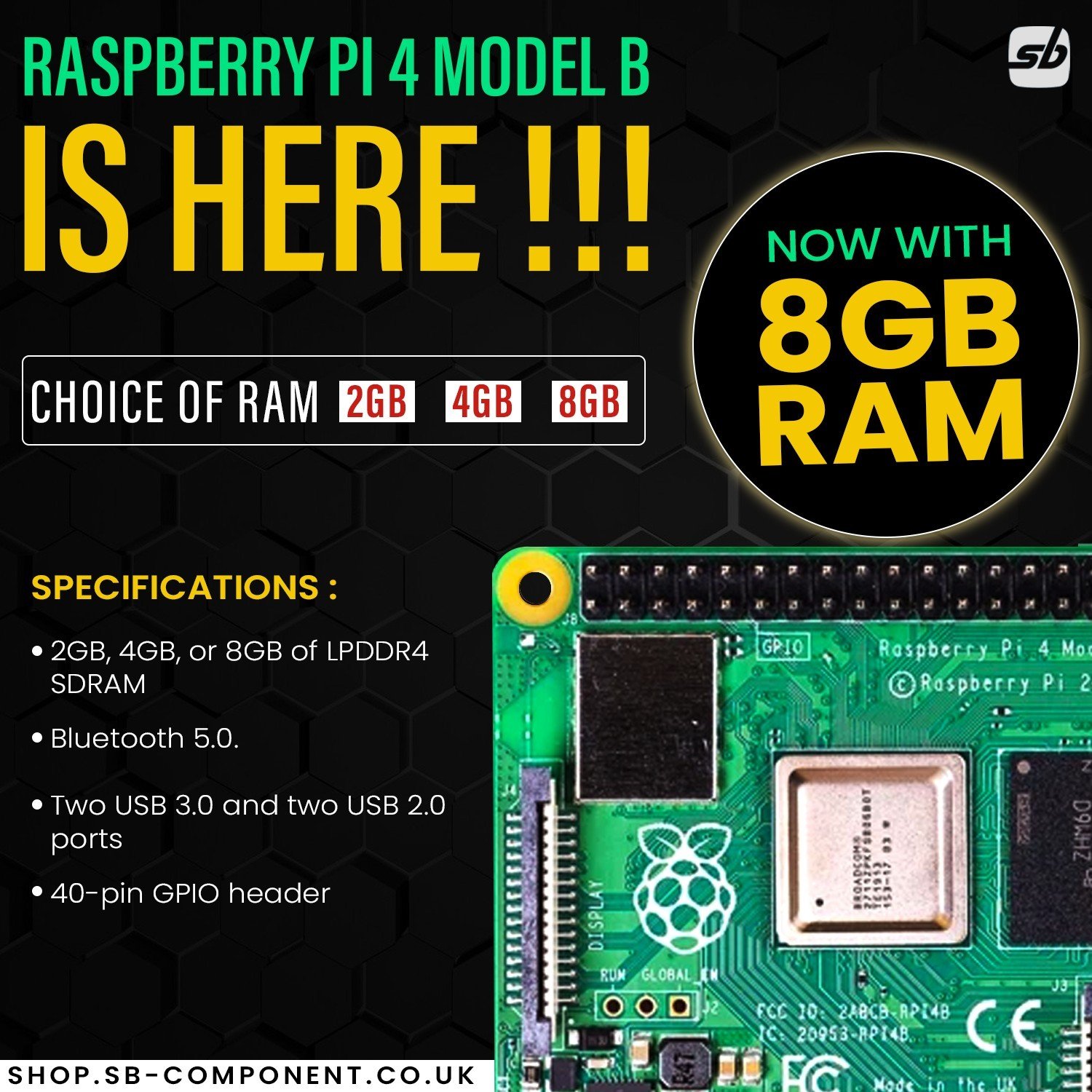 8 GB Raspberry Pi 4 Model B - SB Components
