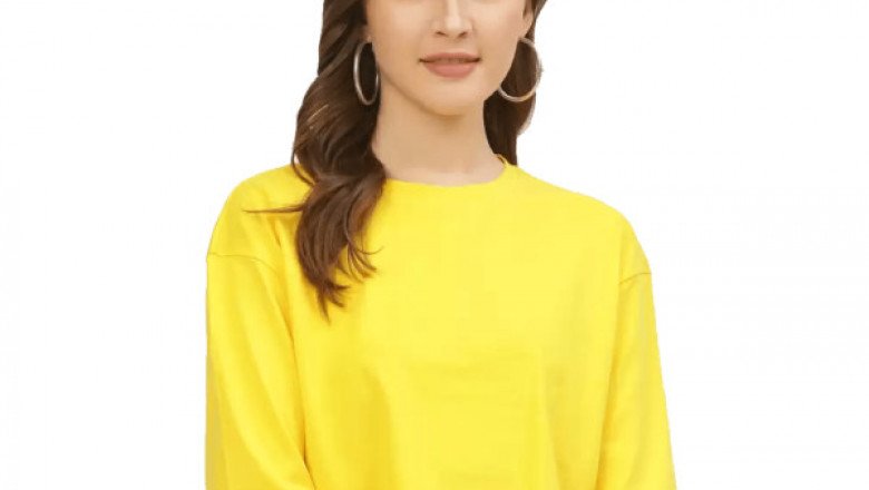 Buy Solid Women Round Neck Yellow Crop T-Shirt Online