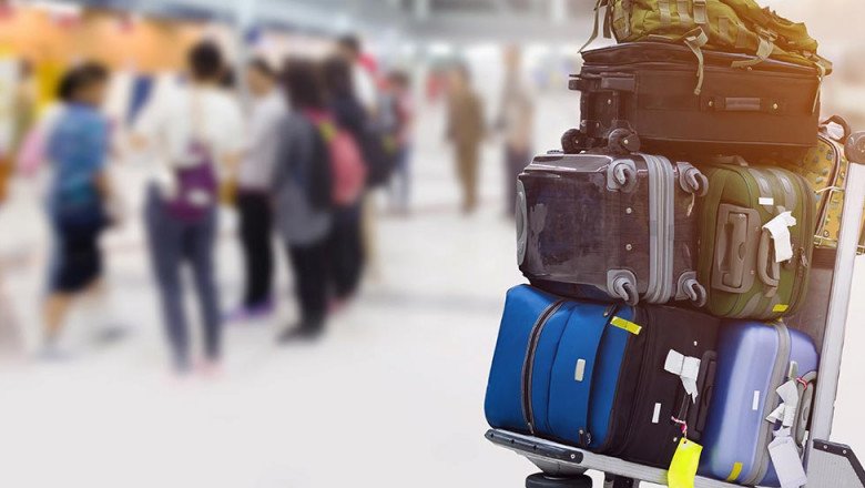 Luggage Is Used During Travel, A Person Carries Bags And Suitcases