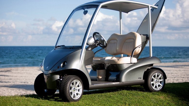A golf cart is a low-speed vehicle powered by an electric motor that is typically used for transportation within a golf course.