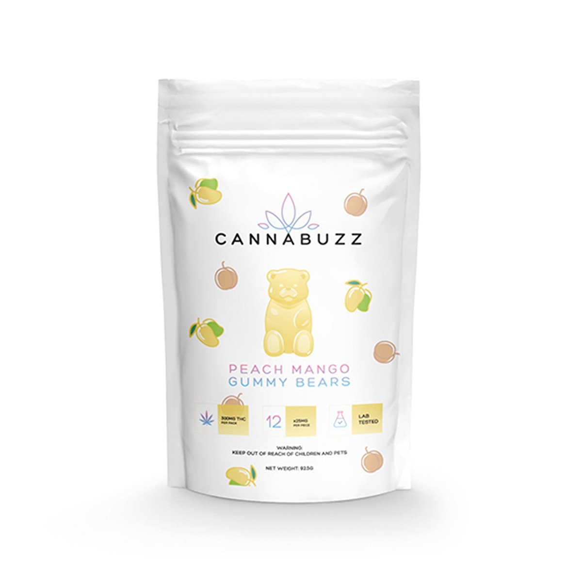 CannaBuzz Peach Mango THC Gummy Bears – 300mg
