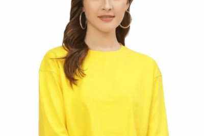 Buy Solid Women Round Neck Yellow Crop T-Shirt Online